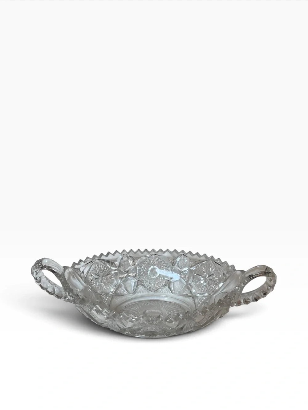 Vntg Imperial Glass Clear Glass Ornate Two Handled Basket Serving Bowl Large 13”